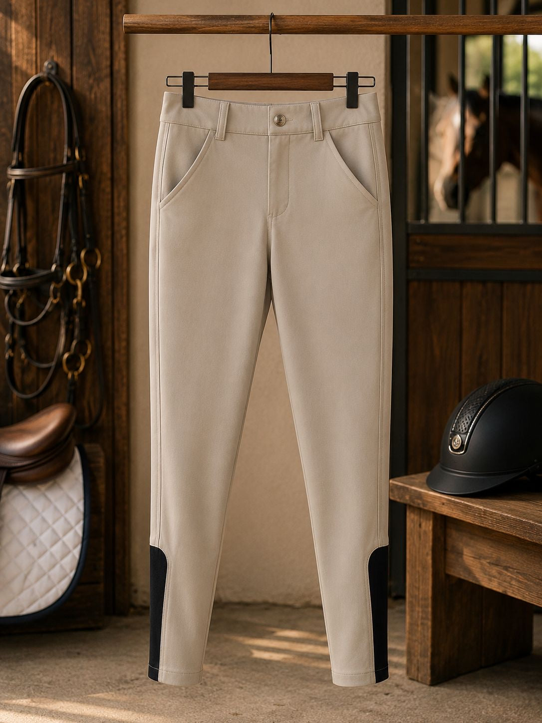 men beige breeches half grip