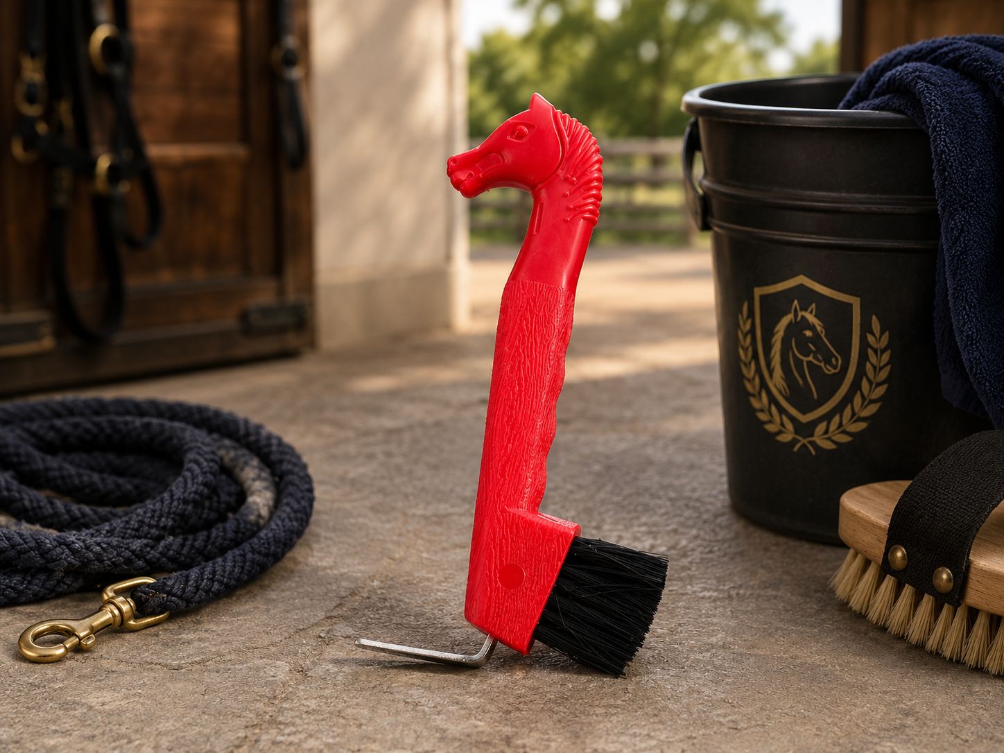 Hoof pick with brush
